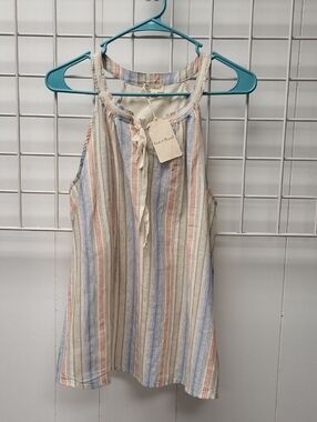 Nwt, Hem & Thread Striped Sleeveless Tank in Blue, Coral & Cream, Size Small